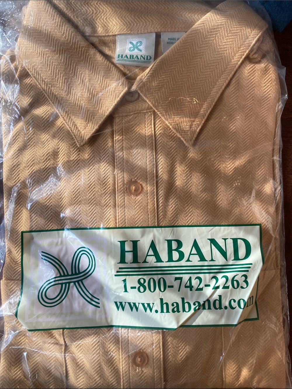 Haband Men’s Tan Herringbone Button-Down Shirt